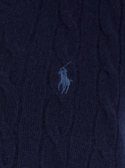 Polo Ralph Lauren Blue Vest With V Neck And Pony Embroidery On The Front In Wool And Cashmere Man In Blue