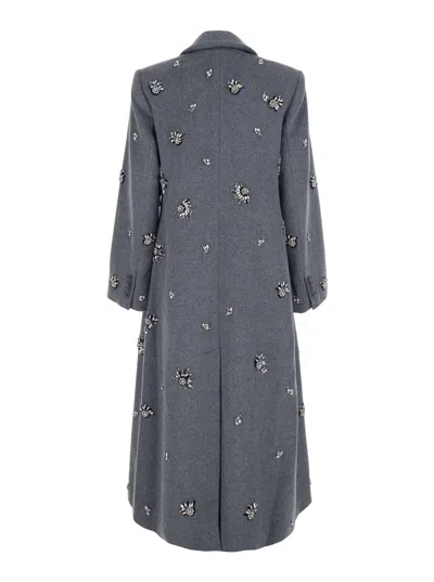 Simkhai Gianni Grey Coat With Classic Lapels And Rhinestone Details In Wool Blend Woman In Gray