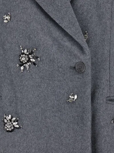 Simkhai Gianni Grey Coat With Classic Lapels And Rhinestone Details In Wool Blend Woman In Gray
