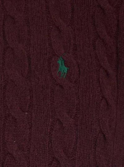 Polo Ralph Lauren Bordeaux Cable Knit Sweater With Half Zip Closure And Pony Embroidery On The Front In Wool And Cashm In Red