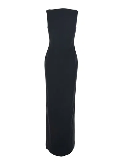 Solace London Black Long Dress With Square Neckline And Cut Out On The Back In Fabric Woman In Black