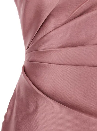 Solace London Kira Pink One-shoulder Long Dress With Draped Details In Twill Woman In Pink
