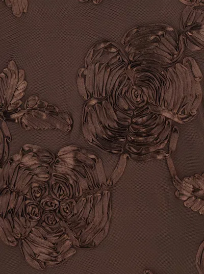 Rotate Birger Christensen Brown Crewneck Mini Dress With Flared Long Sleeves In Tech Fabric Stretch Woman In Brown