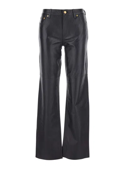 Michael Kors Brown Pants With Belt Loops In Leather Woman In Brown