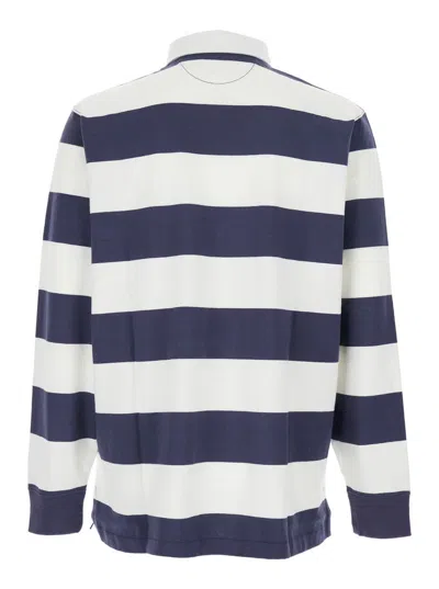 Polo Ralph Lauren Rugby Fit Blue And White Polo Shirt With Logo Embroidery On The Front And All-over Striped Motif In  In Blue