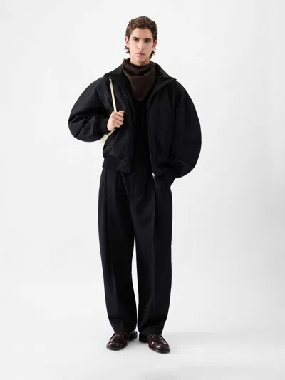 Jacquemus Stretch Cotton Blend Jacket With Zip And High Collar In Black