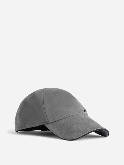 Balenciaga Tilted Typo Distressed Cotton Twill Baseball Cap In Gray