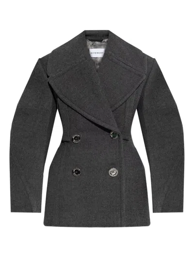 Givenchy Womens Slate Blend Double-breasted Notch-lapels Wool And Silk Coat In Gray