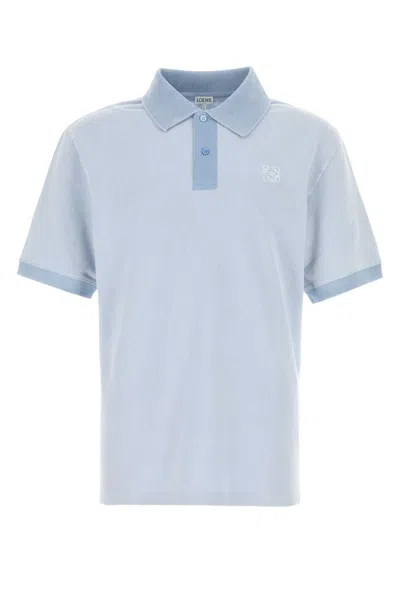 Loewe Piquet Polo Shirt With Ribbed Collar And Short Sleeves In Blue