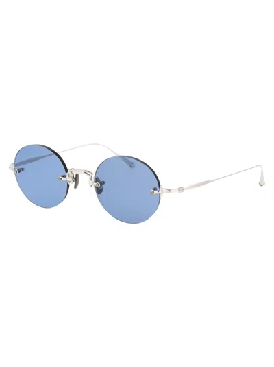 Matsuda Palladium White Cobalt Blue Titanium Sunglasses In Metallic