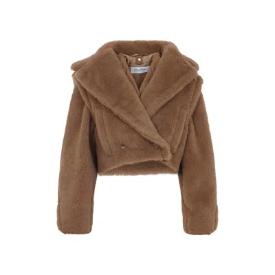 Max Mara Camel Brown Camelwool Santos Teddy Short Vest In Brown