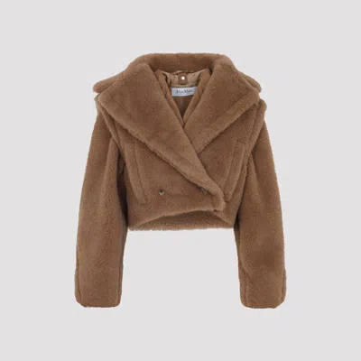 Max Mara Camel Brown Camelwool Santos Teddy Short Vest In Brown