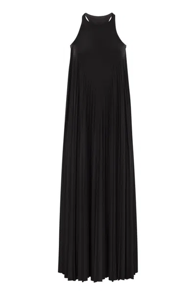 Sportmax Verdier Fluid Plisse Long Dress In Black