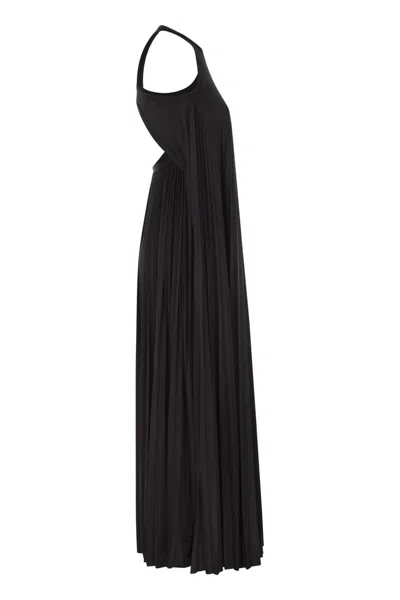 Sportmax Verdier Fluid Plisse Long Dress In Black