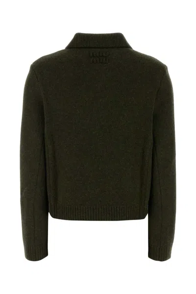 Miu Miu Wool Cardigan With Collared Design And Pockets In Green