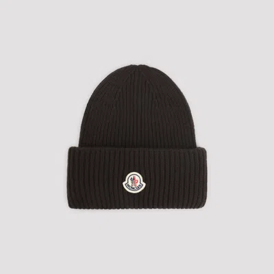 Moncler Dark Brown Wool Blend Beanie Hat In Brown