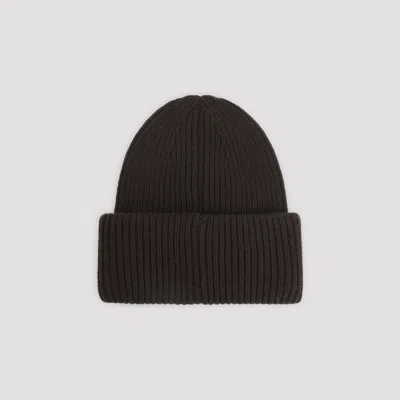 Moncler Dark Brown Wool Blend Beanie Hat In Brown