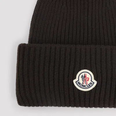 Moncler Dark Brown Wool Blend Beanie Hat In Brown
