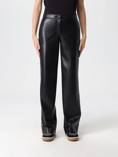 Twinset Oval T-plaque Faux-leather Trousers In Black