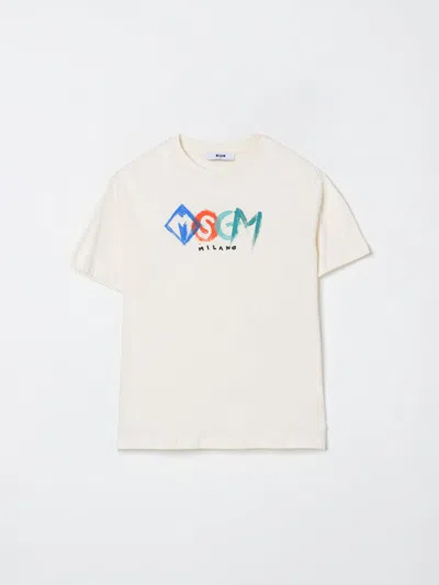 Msgm Ivory T-shirt For Boy With Logo In White