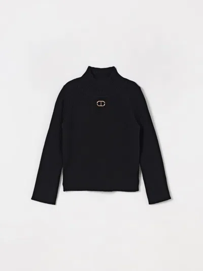 Twinset Kids Ribbed Turtleneck Sweater In Black
