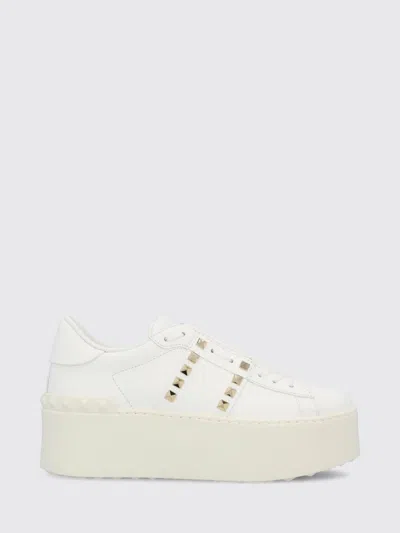 Valentino White Rockstud Elegant Sneakers With Golden Studs In White