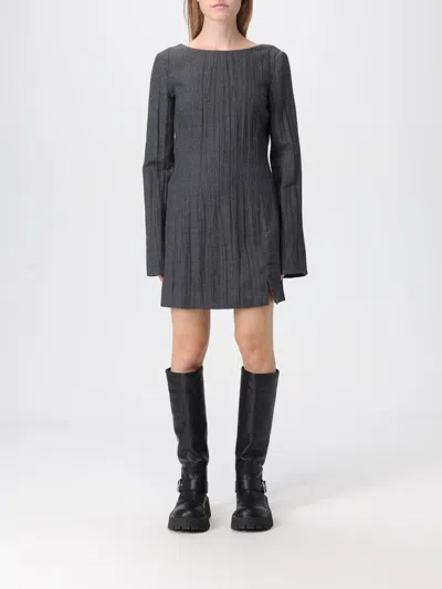 Our Legacy Fitted Ribbed Long Sleeve Square Neck Dress In Gray