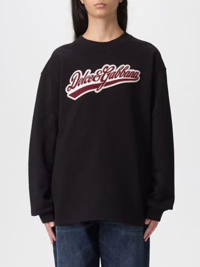 Dolce & Gabbana Dolce&gabbana Black Cotton Sweatshirt With Logo Patch In Black