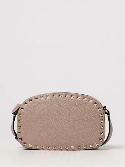 Valentino Chain Strap Studded Pebbled Texture Cross-body Bag In Brown