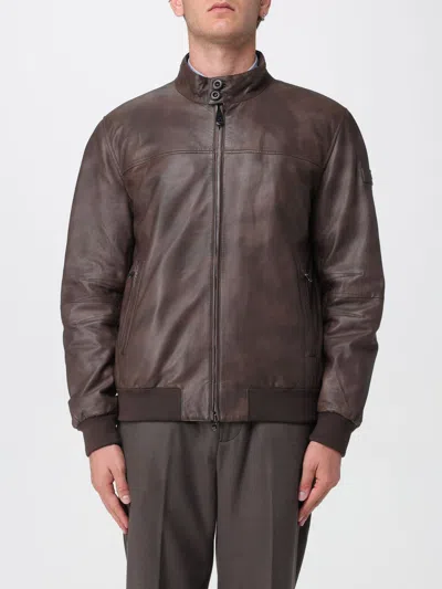 Peuterey Brown Vintage-effect Leather Bomber Jacket In Brown