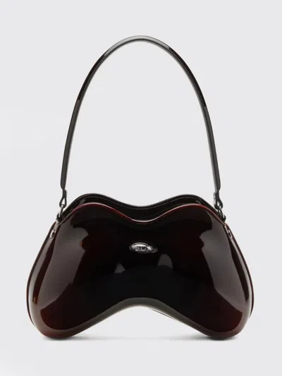 Diesel Curved Glossy Shoulder Bag Handle In Burgundy
