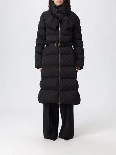 Elisabetta Franchi Quilted Coat With Belt And High Collar In Black