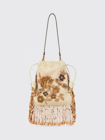 Etro , Small Leather Kalispera Bag With Beads And Fringing, Woman In Pattern
