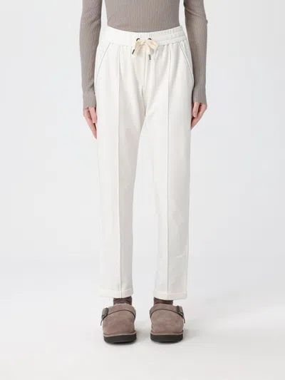 Brunello Cucinelli Track Trousers In Lightweight Stretch Cotton Fleece With Moniline In White