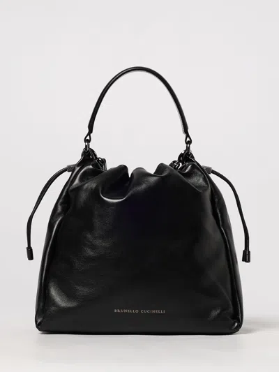 Brunello Cucinelli Bucket Mellow Leather Bucket Bag With Monili Detail In Black