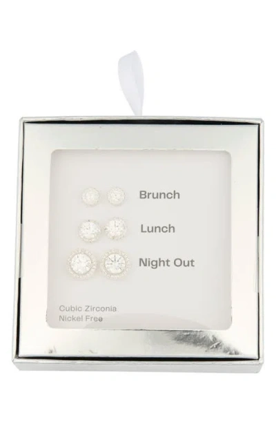 Nordstrom Rack 3-pack Assorted Halo Cubic Zirconia Stud Earrings In Metallic