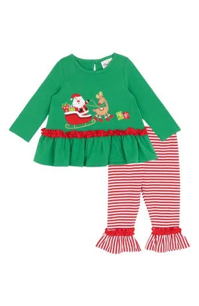 Rare Editions Santa Sleigh Appliqué Top & Leggings Set In Multi