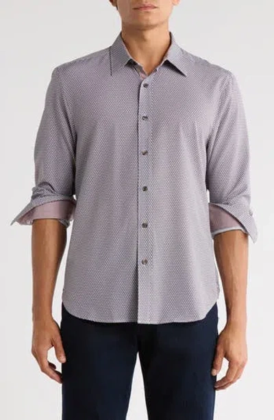 Construct Geometric Slim Fit Stretch Button-up Shirt In Purple