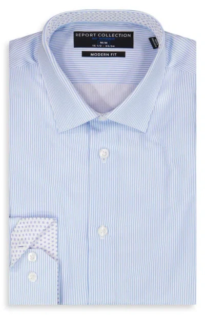 Report Collection Stripe Print Slim Fit Stretch Dress Shirt In Blue