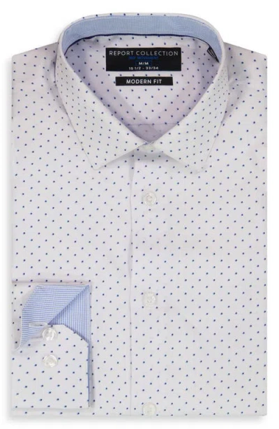 Report Collection Dot Print Slim Fit Stretch Dress Shirt In White