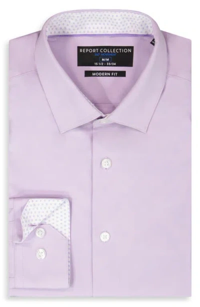 Report Collection Solid Slim Fit Stretch Dress Shirt In Purple
