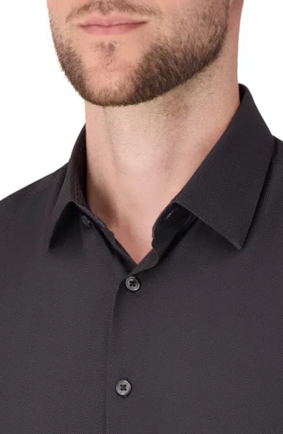 Report Collection Herringbone Print Slim Fit Stretch Dress Shirt In Black