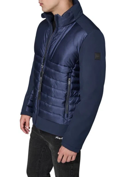 Karl Lagerfeld Paris Mixed Media Jacket In Blue