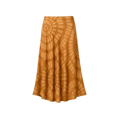 Tantra Spain Sl Women's Gold Midi Skirt With Silk, Geometric Print, Pockets, And Elastic Waistband In Multi