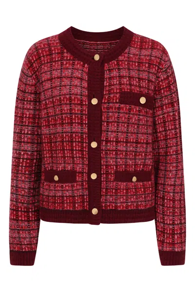 Loop Cashmere Women's Pink / Red Textured Cashmere Crew Jacket In Elegant Pink Check