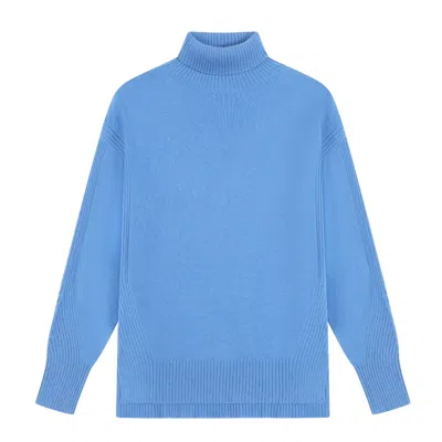 Loop Cashmere Women's Chevron Detail Relaxed Polo Sweater In Lake Blue