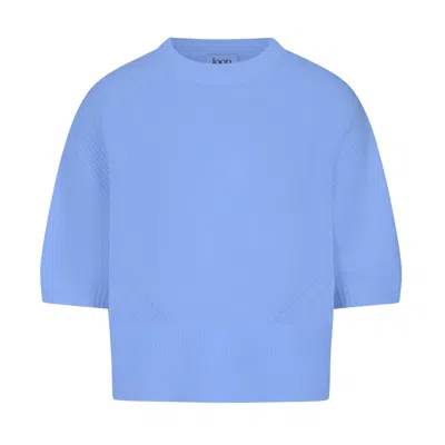 Loop Cashmere Women's Ribbed Detail Lofty Cashmere Short-sleeved Sweater In Cornflower Blue