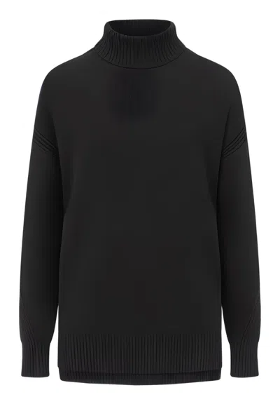 Loop Cashmere Women's Chevron Detail Relaxed Polo Sweater In Jet Black