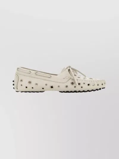 Gimaguas Suede Loafers With Bow And Perforated Design In White