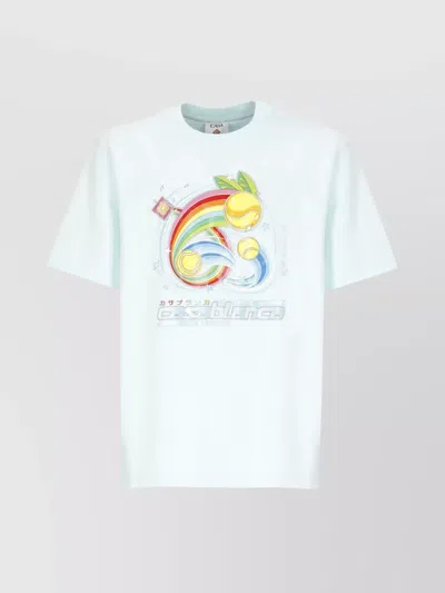 Casablanca T-shirt In Cotone Azzurro Pastello Uomo In White